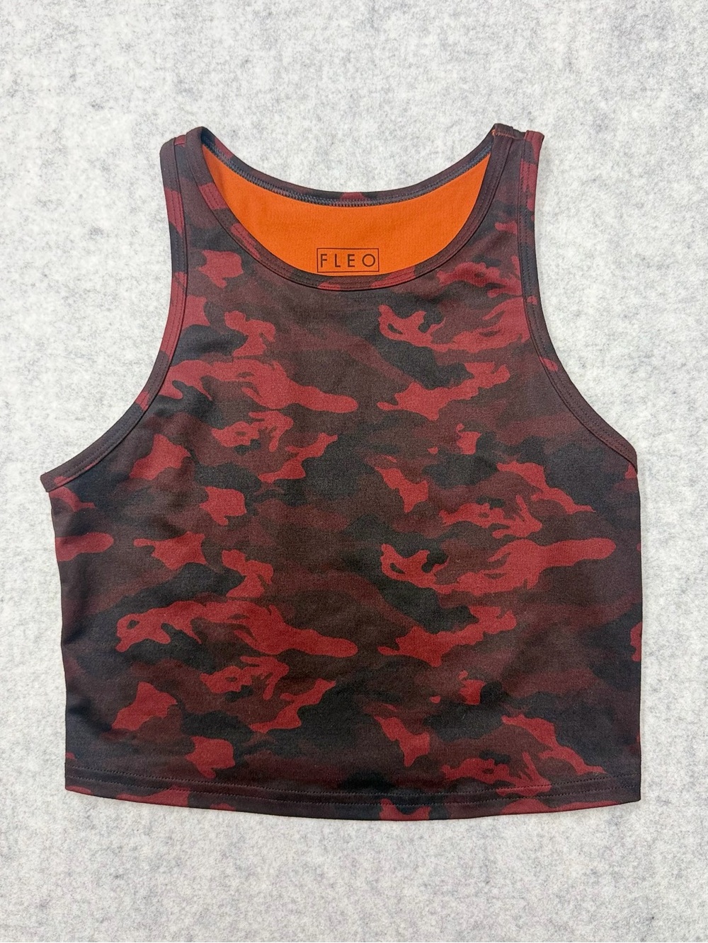 Fleo Womens Small Camo High Neck Crop Tank Top Red Black Camouflage Workout